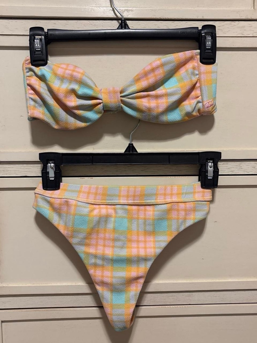 Pastel Plaid billabong Bandeau Bikini Set